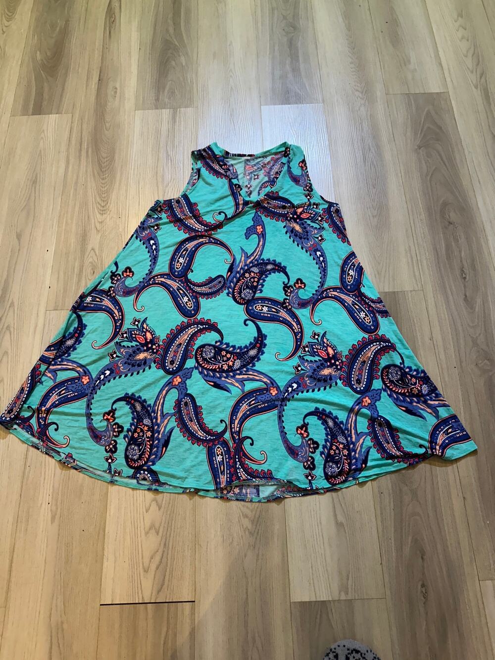 Lularoe Carly Dress Large L Green Paisley Swing Trapeze High Low